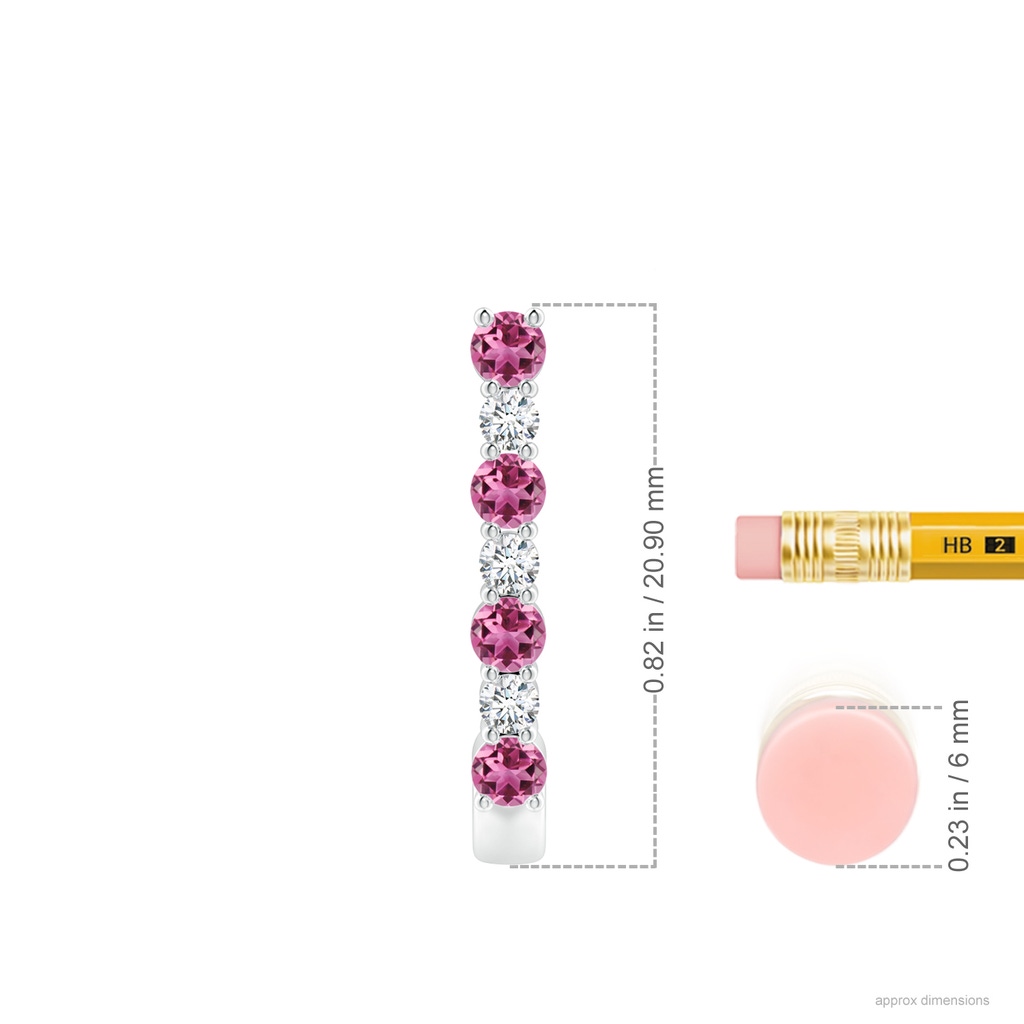 2.5mm AAAA Pink Tourmaline and Diamond J-Hoop Earrings in P950 Platinum Ruler
