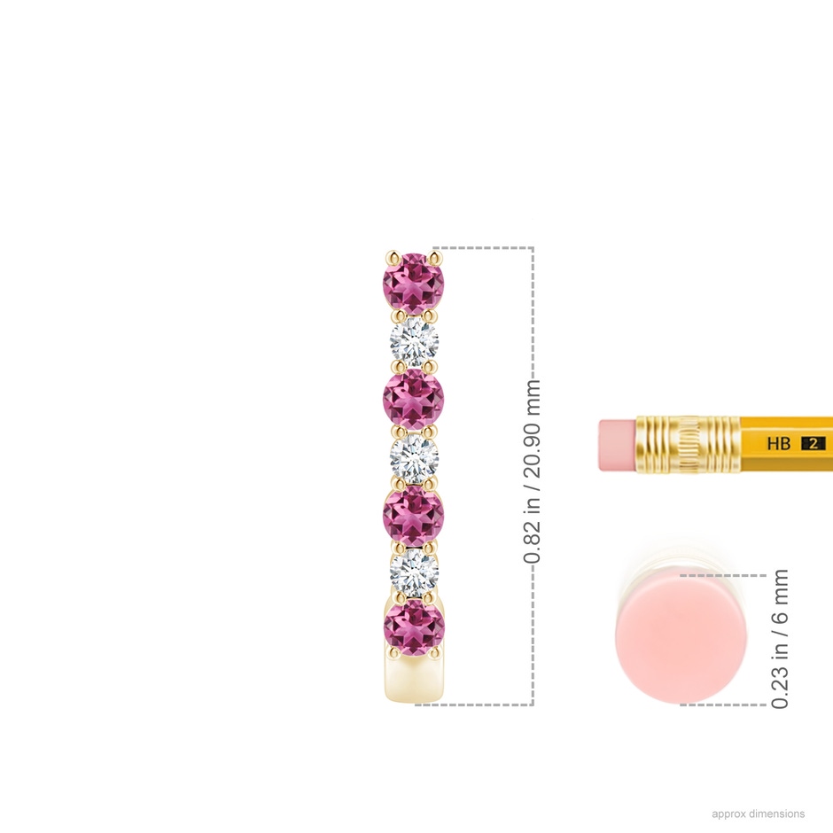 2.5mm AAAA Pink Tourmaline and Diamond J-Hoop Earrings in Yellow Gold ruler