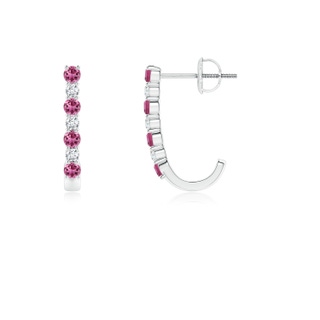 2mm AAAA Pink Tourmaline and Diamond J-Hoop Earrings in P950 Platinum