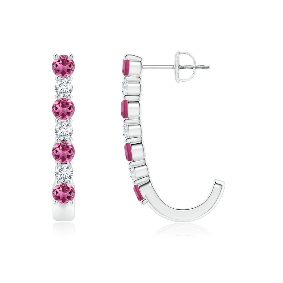 3mm AAAA Pink Tourmaline and Diamond J-Hoop Earrings in P950 Platinum 