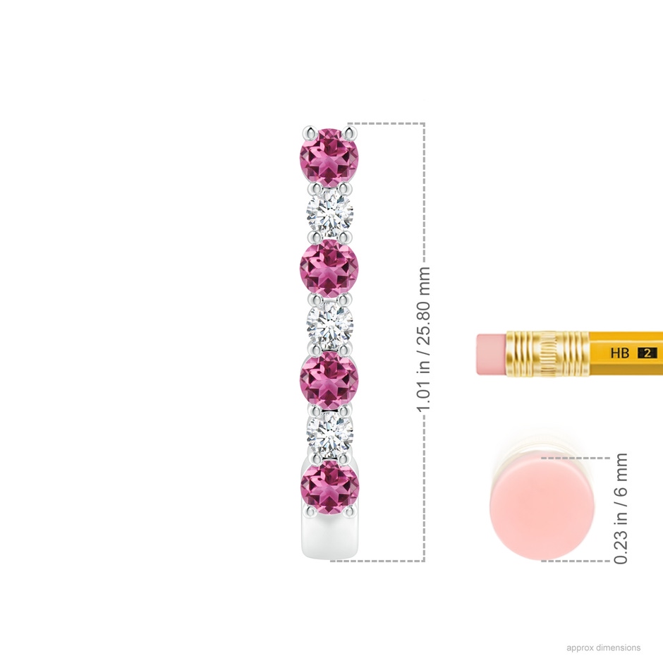 3mm AAAA Pink Tourmaline and Diamond J-Hoop Earrings in White Gold ruler