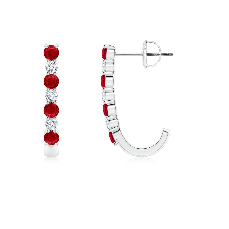 2.5mm AAA Ruby and Diamond J-Hoop Earrings in P950 Platinum 