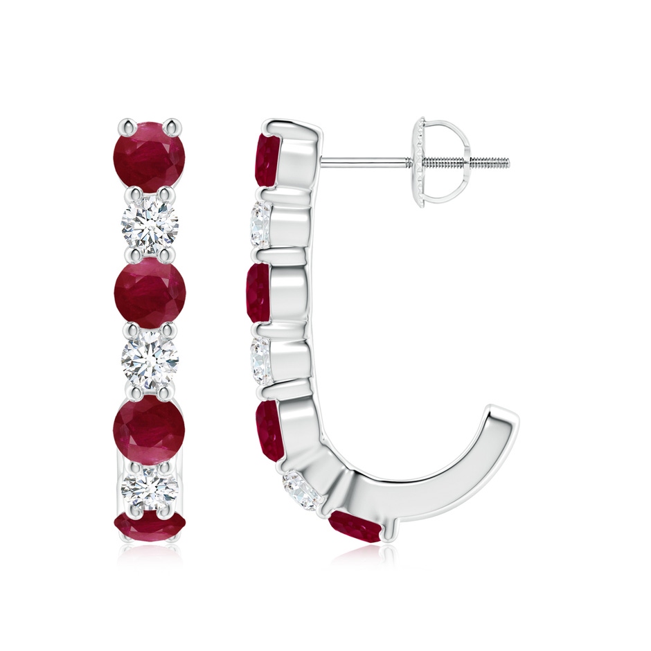 3.5mm A Ruby and Diamond J-Hoop Earrings in P950 Platinum 