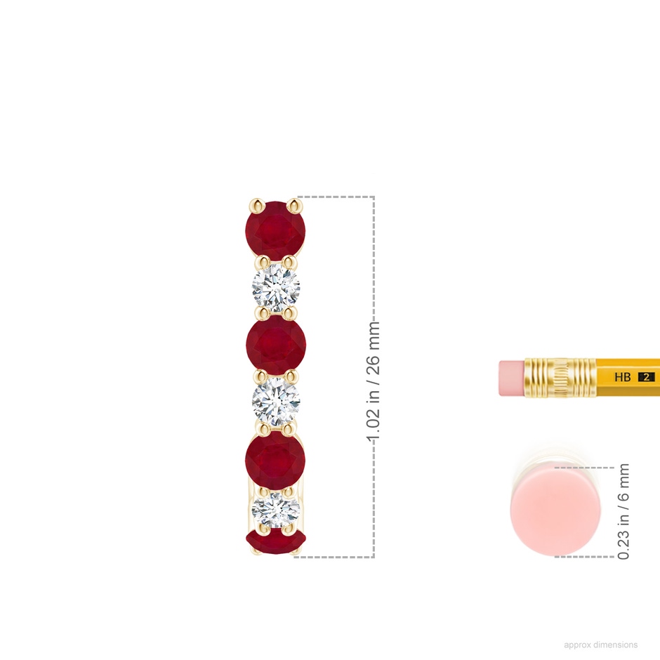 3.5mm AA Ruby and Diamond J-Hoop Earrings in Yellow Gold ruler