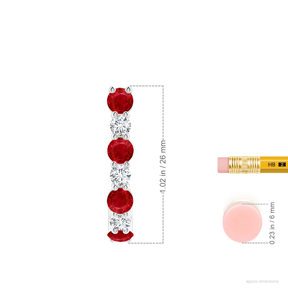 3.5mm AAA Ruby and Diamond J-Hoop Earrings in White Gold ruler