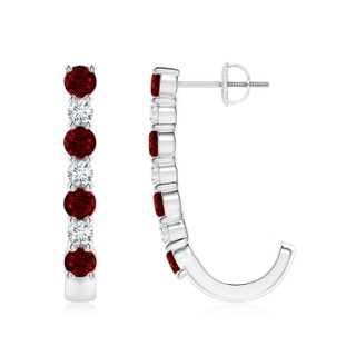 3.5mm AAAA Ruby and Diamond J-Hoop Earrings in P950 Platinum