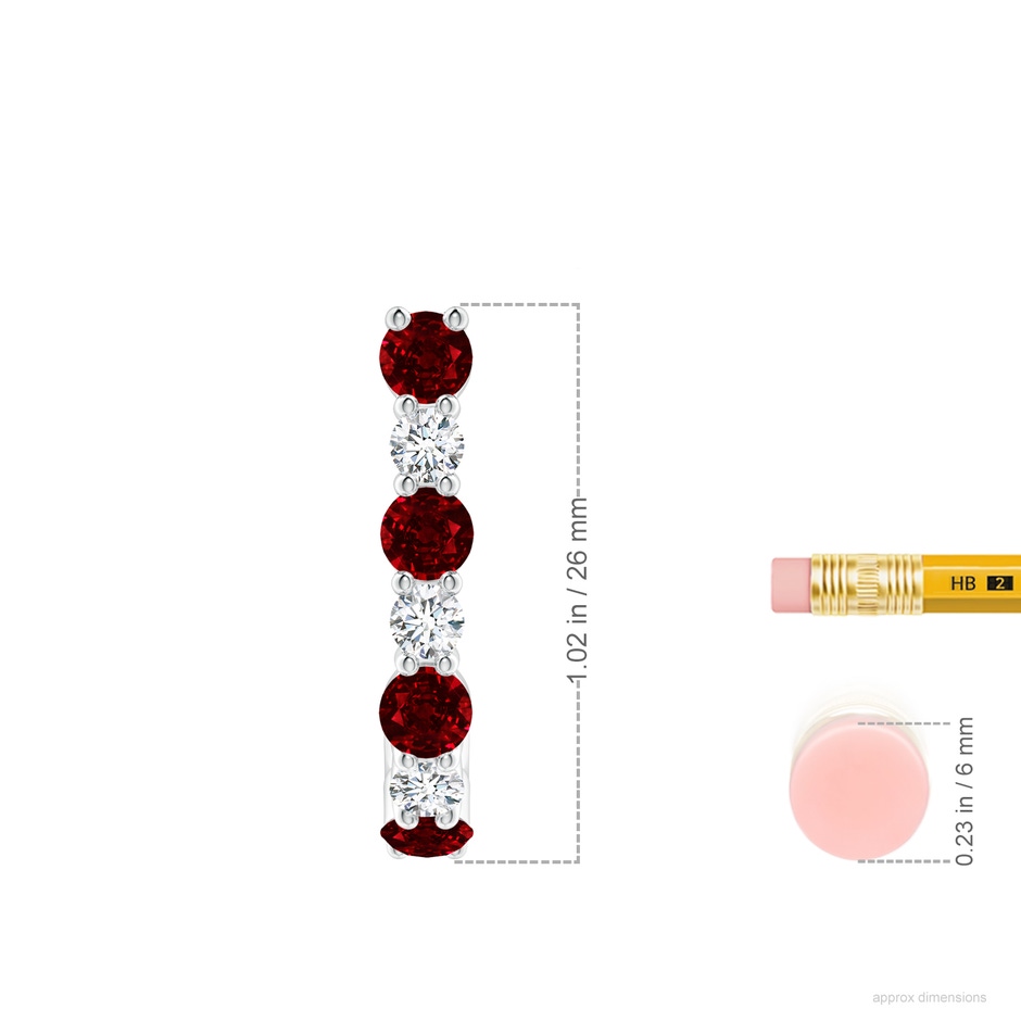 3.5mm AAAA Ruby and Diamond J-Hoop Earrings in P950 Platinum ruler