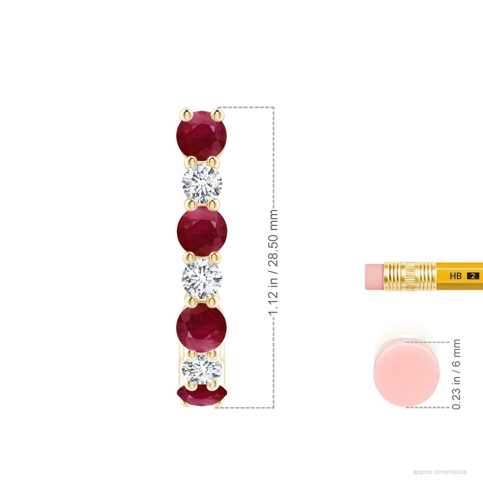 4mm A Ruby and Diamond J-Hoop Earrings in Yellow Gold ruler