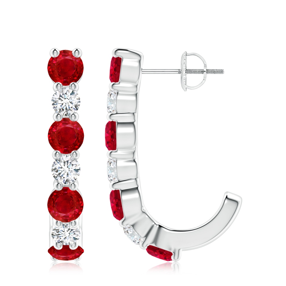 4mm AAA Ruby and Diamond J-Hoop Earrings in P950 Platinum 