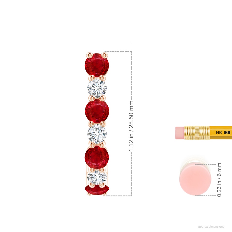 4mm AAA Ruby and Diamond J-Hoop Earrings in Rose Gold ruler