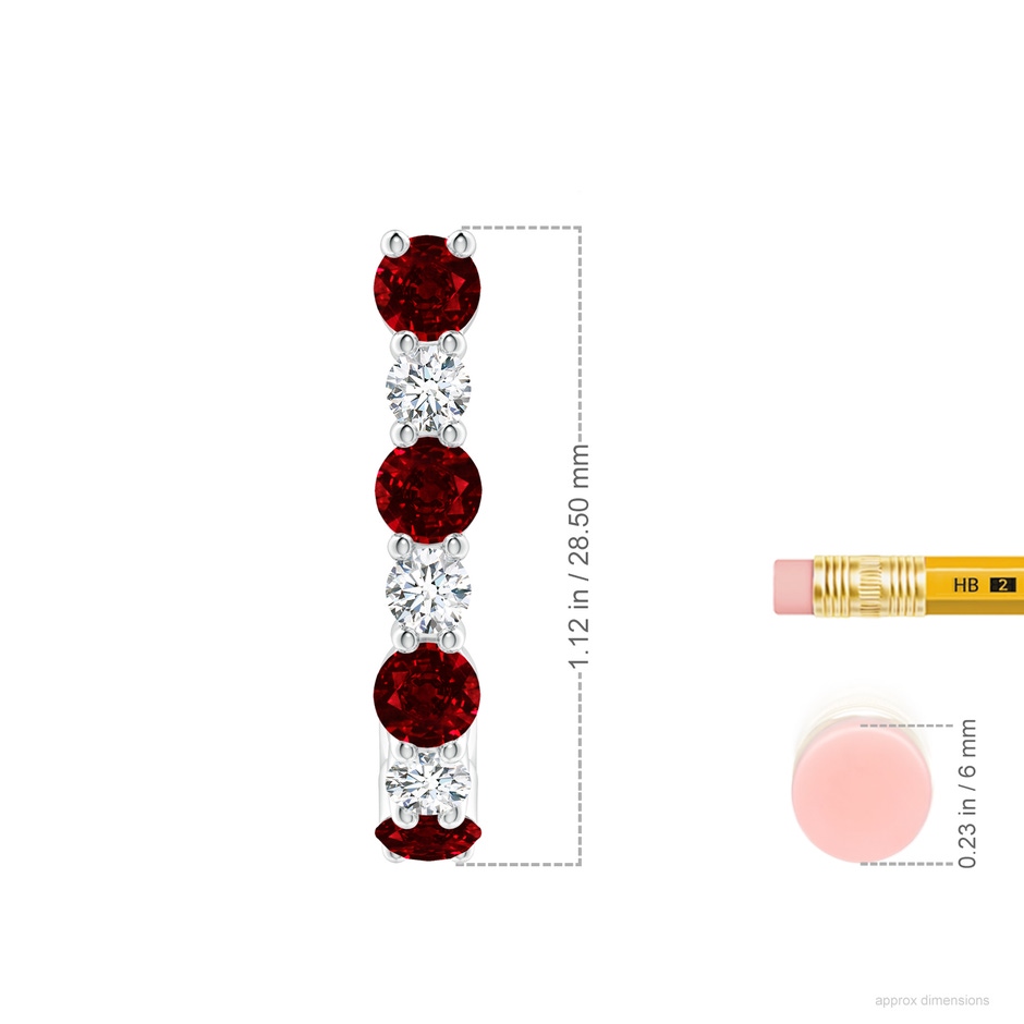 4mm AAAA Ruby and Diamond J-Hoop Earrings in P950 Platinum ruler