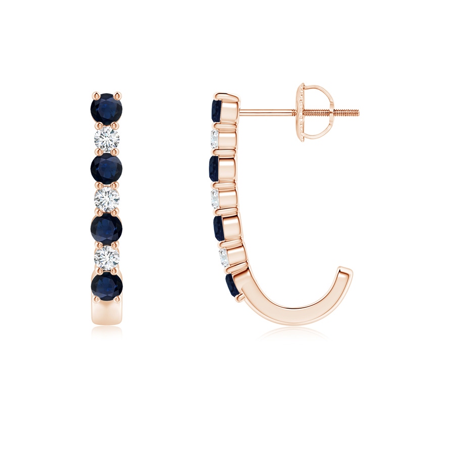 2.5mm A Blue Sapphire and Diamond J-Hoop Earrings in Rose Gold 
