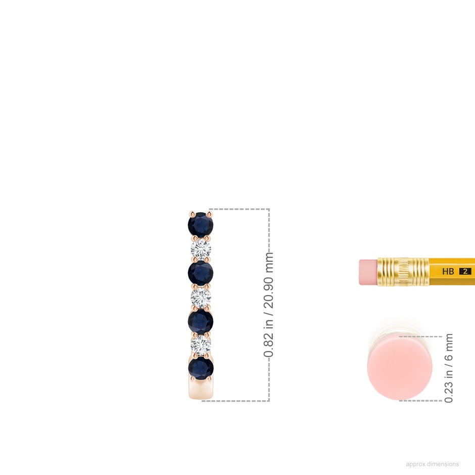 2.5mm A Blue Sapphire and Diamond J-Hoop Earrings in Rose Gold ruler