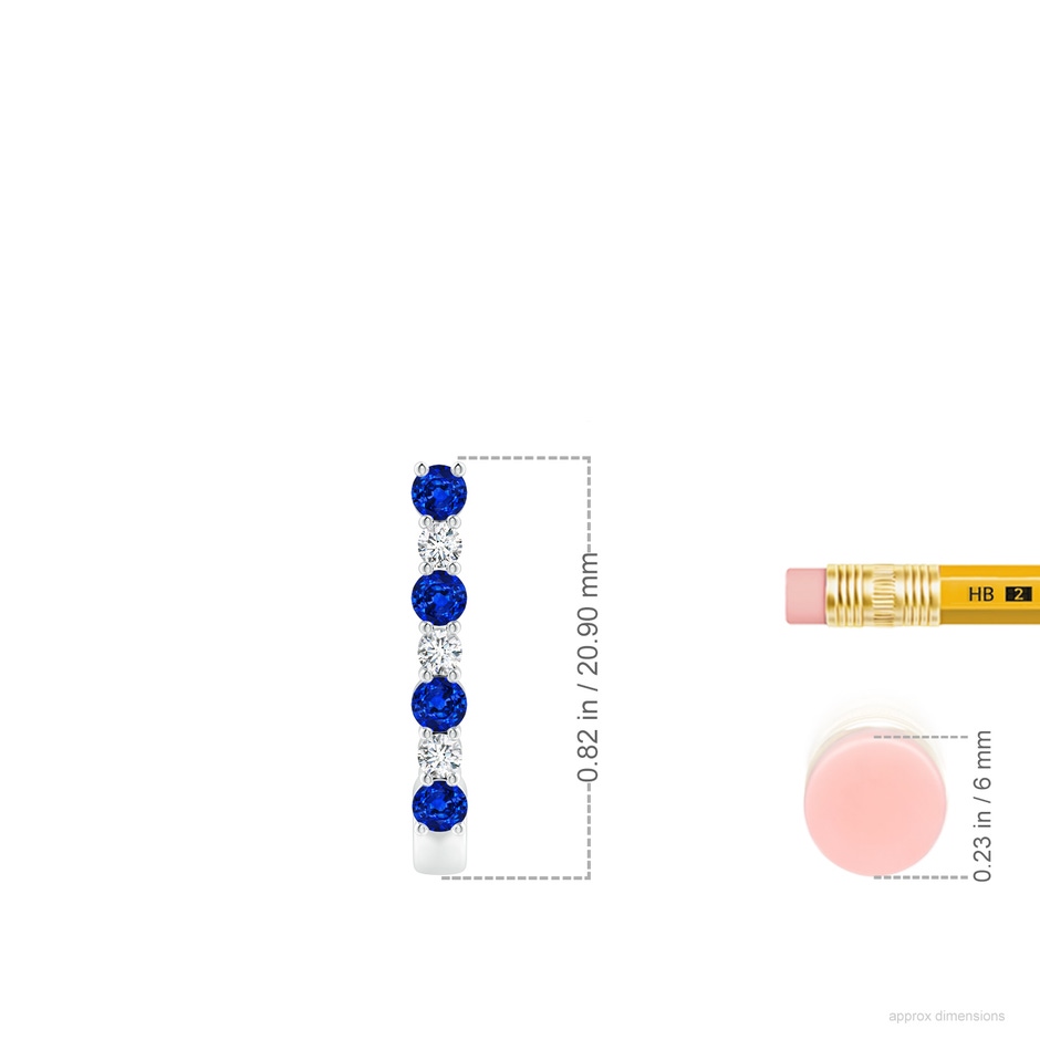 2.5mm AAAA Blue Sapphire and Diamond J-Hoop Earrings in P950 Platinum ruler