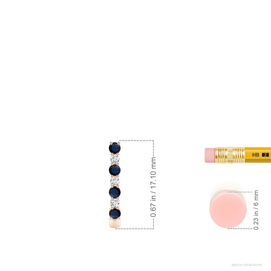 2mm A Blue Sapphire and Diamond J-Hoop Earrings in Rose Gold ruler