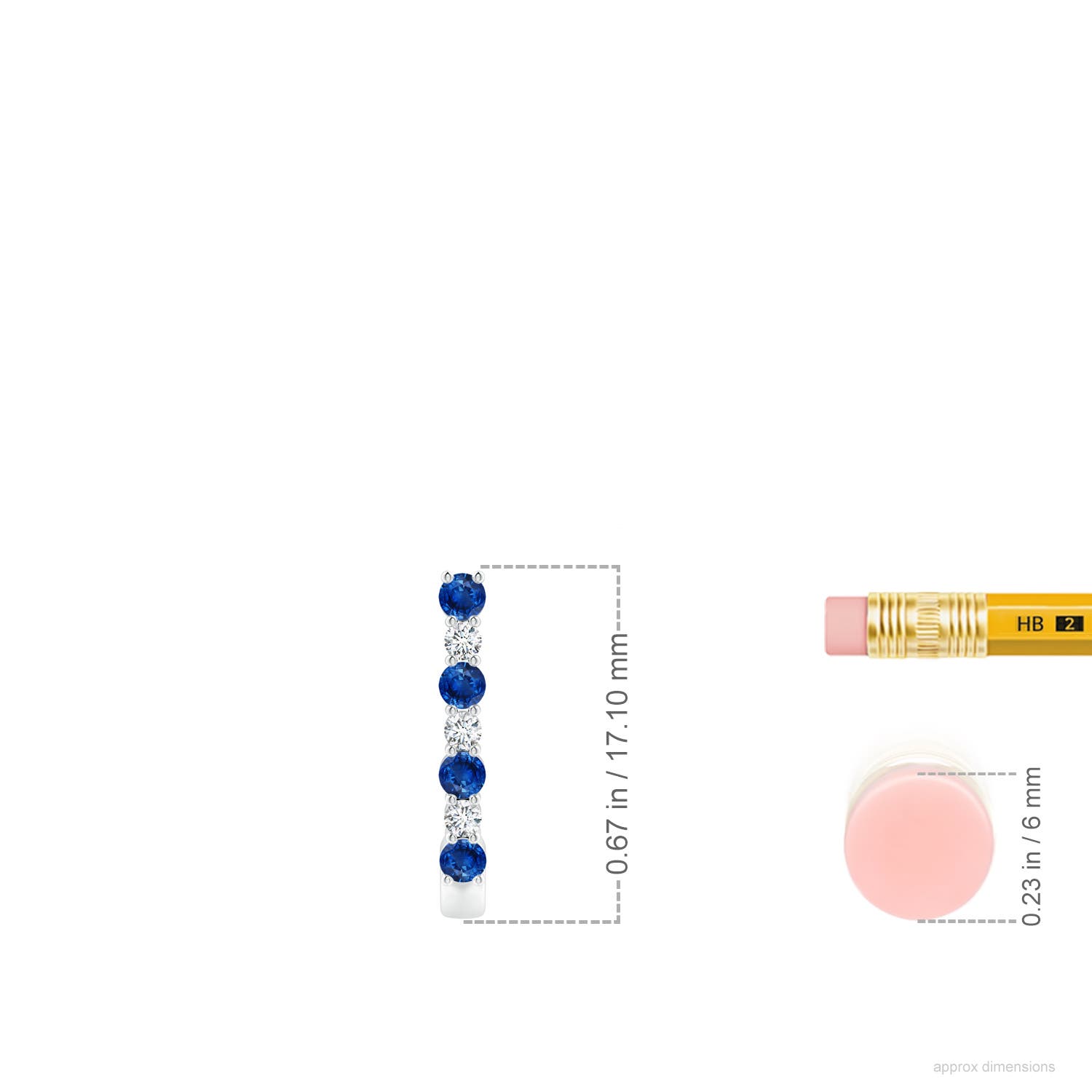 2mm AAA Blue Sapphire and Diamond J-Hoop Earrings in White Gold - ruler
