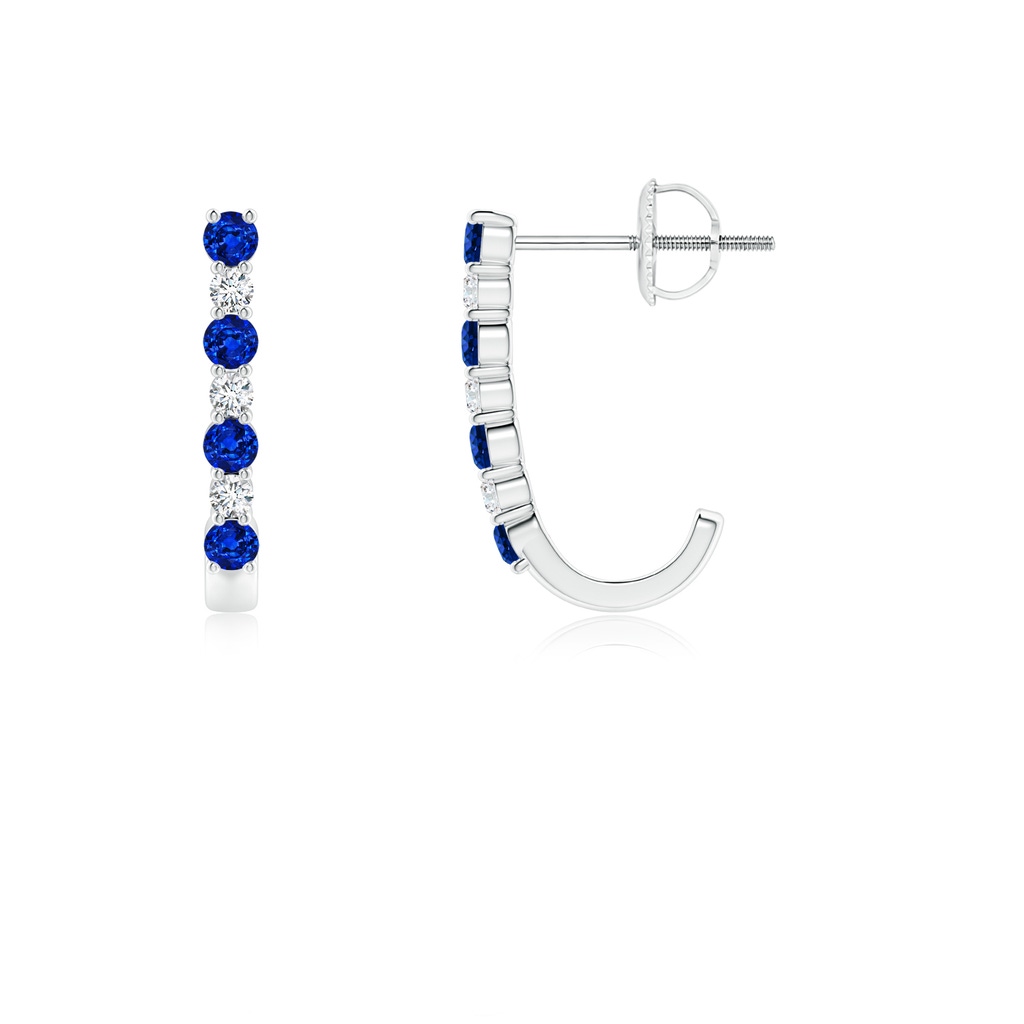 2mm AAAA Blue Sapphire and Diamond J-Hoop Earrings in P950 Platinum