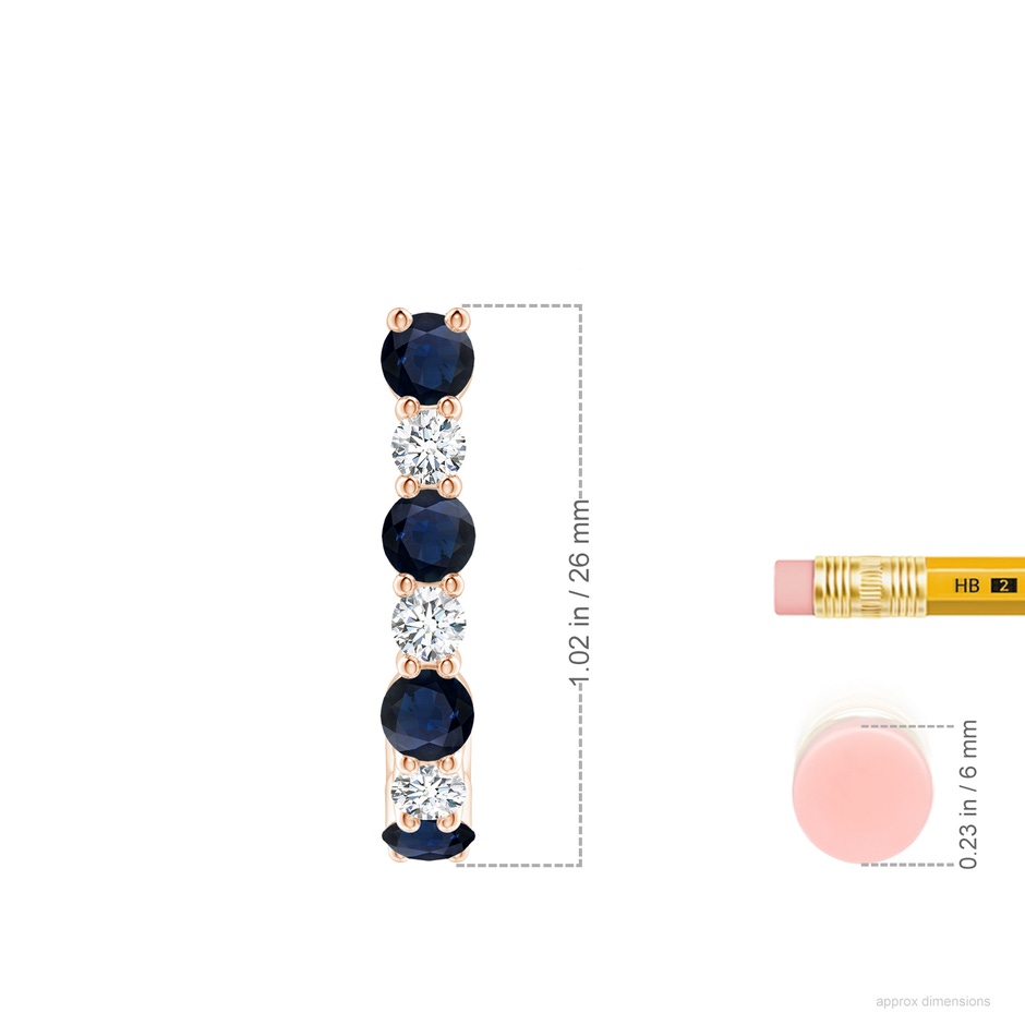 3.5mm A Blue Sapphire and Diamond J-Hoop Earrings in Rose Gold ruler