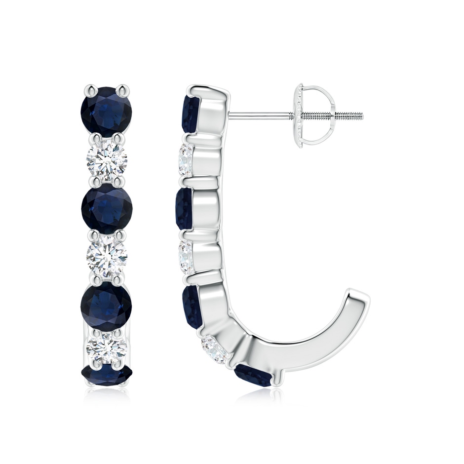 3.5mm A Blue Sapphire and Diamond J-Hoop Earrings in White Gold 