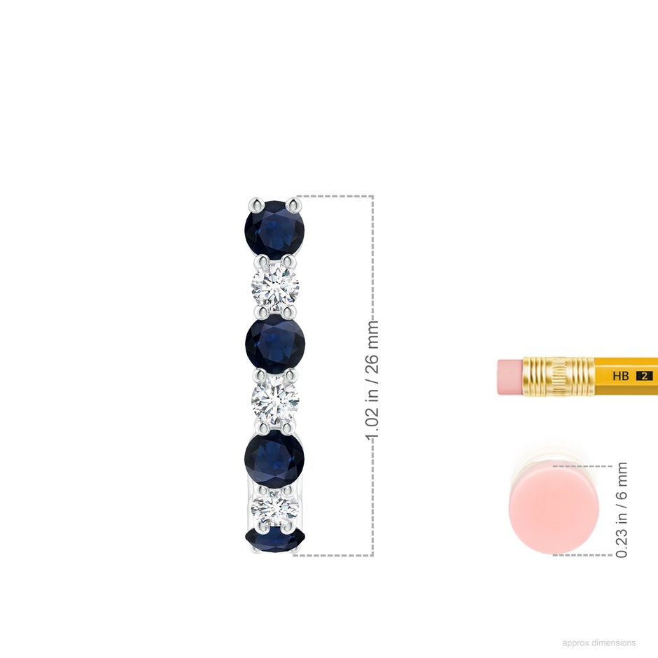 3.5mm A Blue Sapphire and Diamond J-Hoop Earrings in White Gold ruler