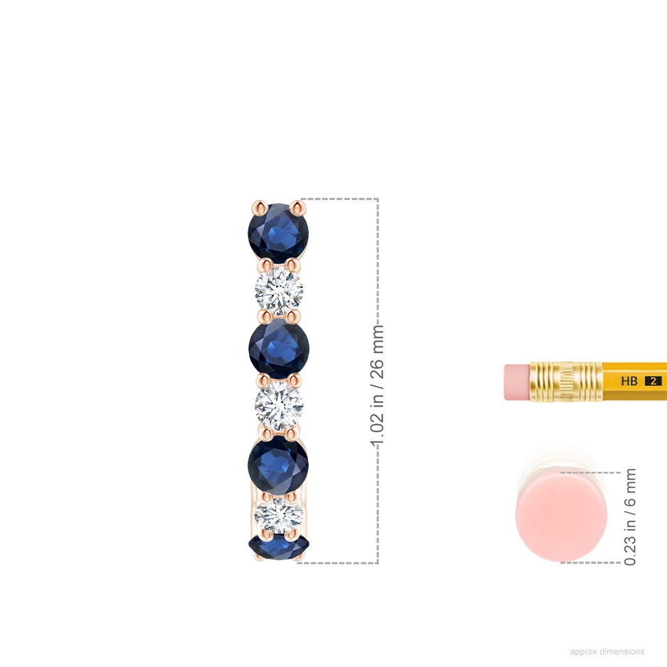 3.5mm AA Blue Sapphire and Diamond J-Hoop Earrings in Rose Gold ruler