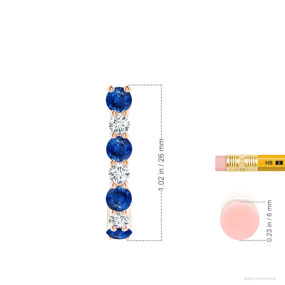 3.5mm AAA Blue Sapphire and Diamond J-Hoop Earrings in Rose Gold ruler