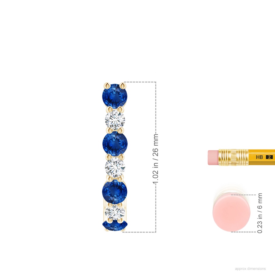 3.5mm AAA Blue Sapphire and Diamond J-Hoop Earrings in Yellow Gold ruler