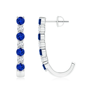 3.5mm AAAA Blue Sapphire and Diamond J-Hoop Earrings in P950 Platinum