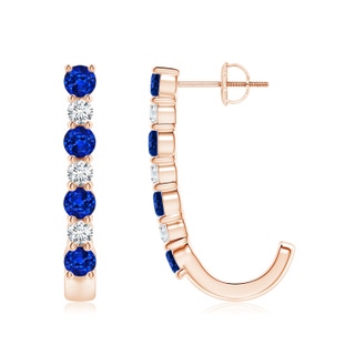 3.5mm AAAA Blue Sapphire and Diamond J-Hoop Earrings in Rose Gold