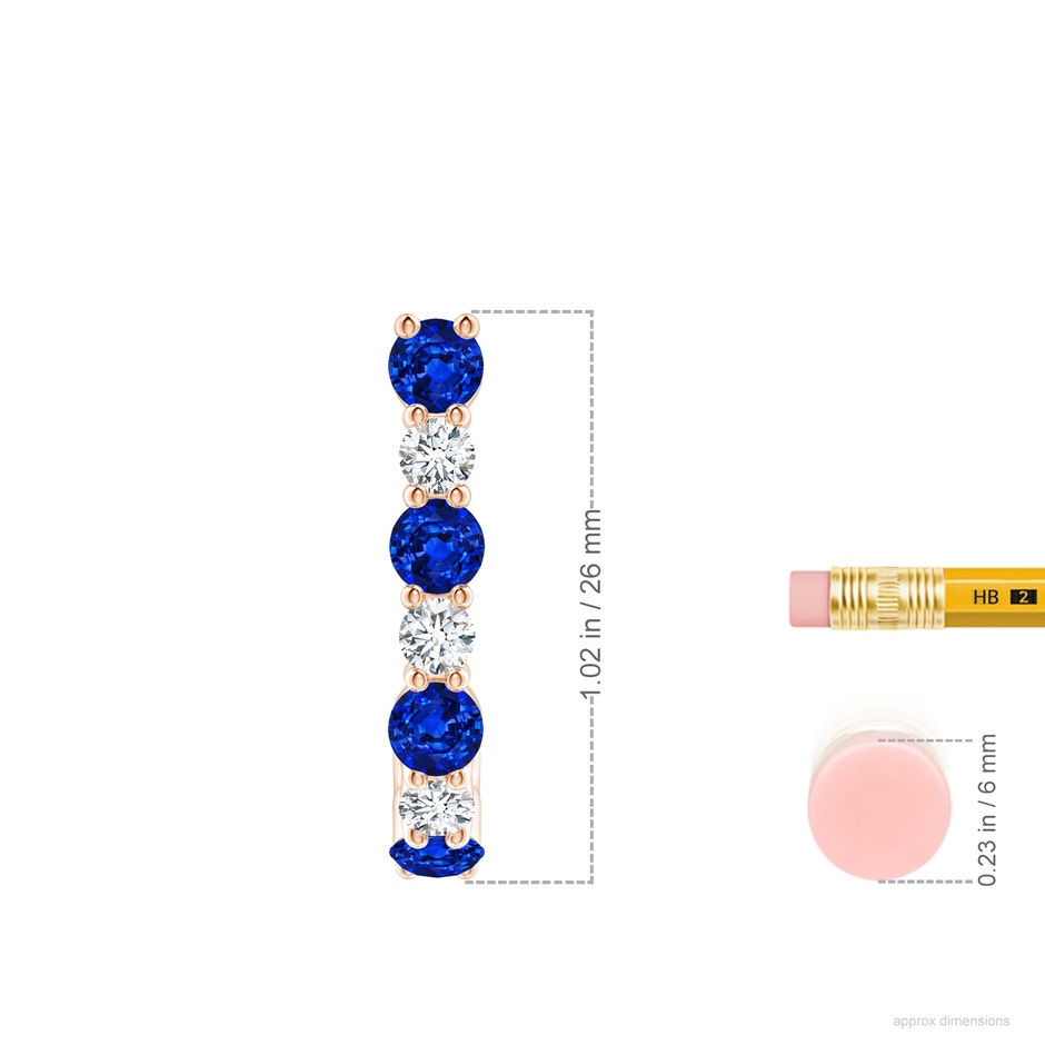 3.5mm AAAA Blue Sapphire and Diamond J-Hoop Earrings in Rose Gold ruler