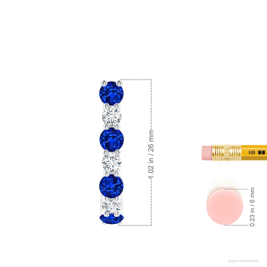 3.5mm AAAA Blue Sapphire and Diamond J-Hoop Earrings in White Gold ruler