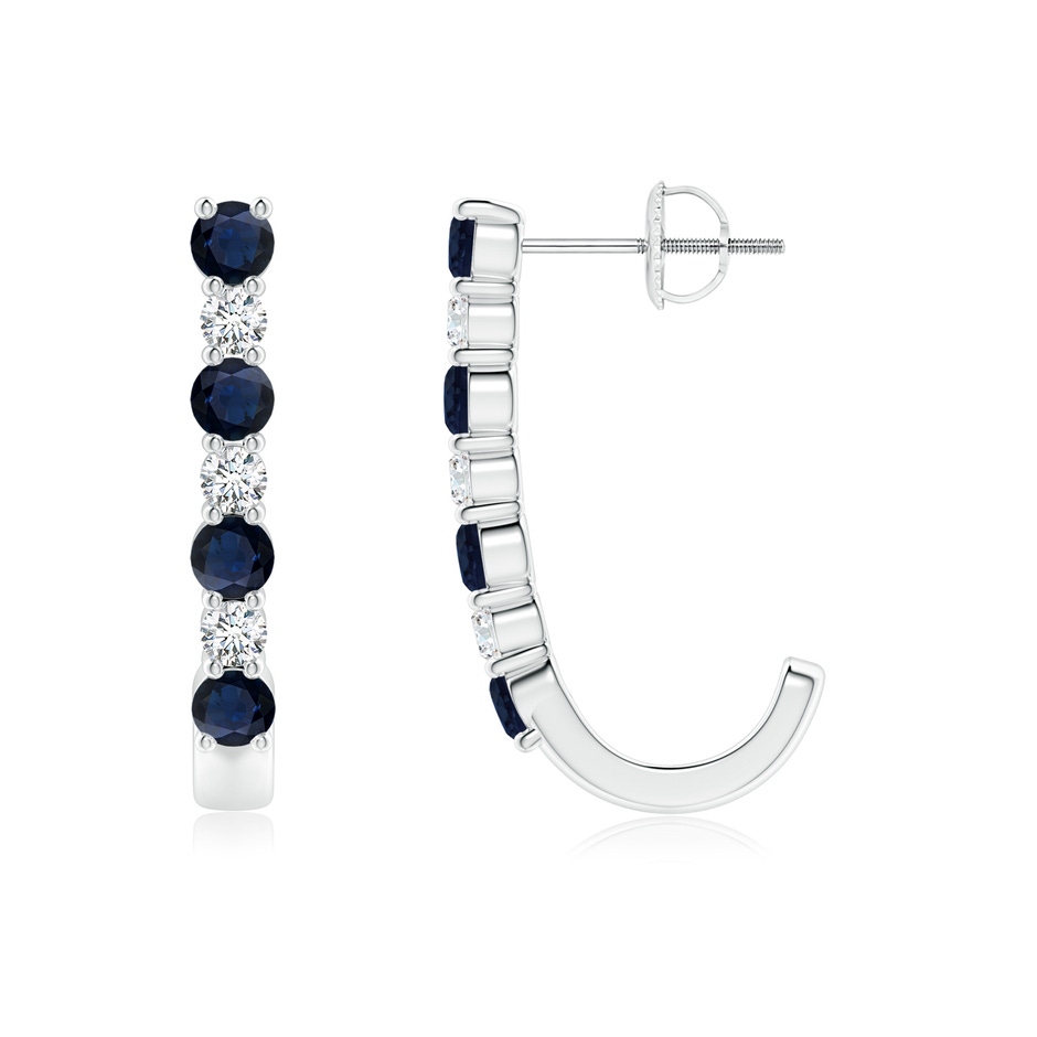 3mm A Blue Sapphire and Diamond J-Hoop Earrings in P950 Platinum 