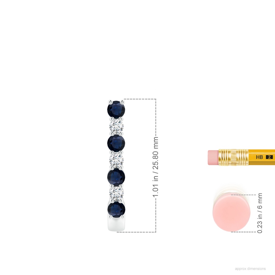 3mm A Blue Sapphire and Diamond J-Hoop Earrings in P950 Platinum ruler