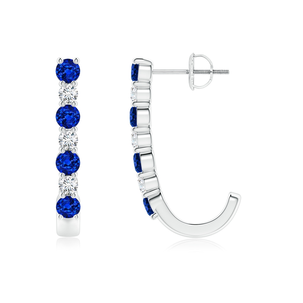 3mm AAAA Blue Sapphire and Diamond J-Hoop Earrings in P950 Platinum 