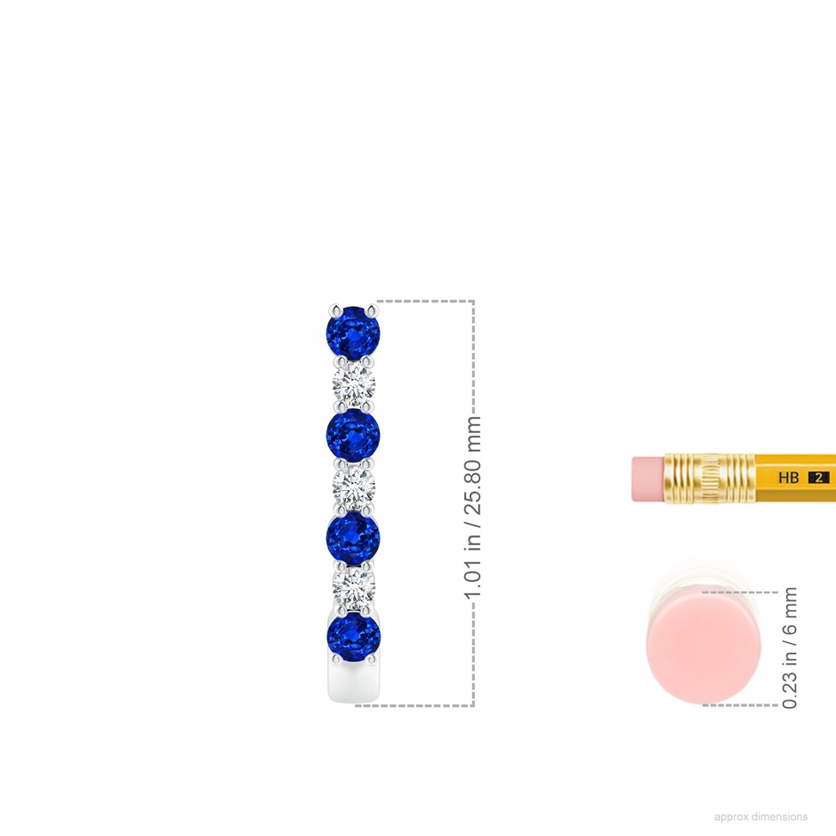 3mm AAAA Blue Sapphire and Diamond J-Hoop Earrings in P950 Platinum ruler
