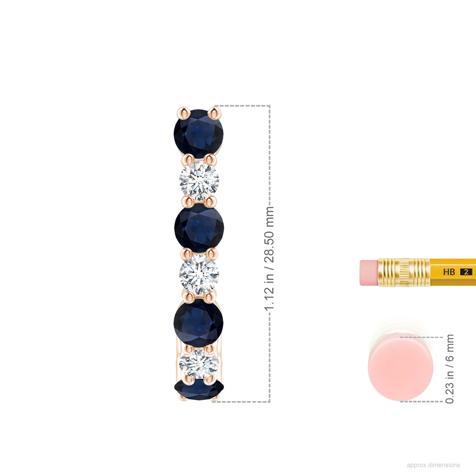 4mm A Blue Sapphire and Diamond J-Hoop Earrings in Rose Gold ruler