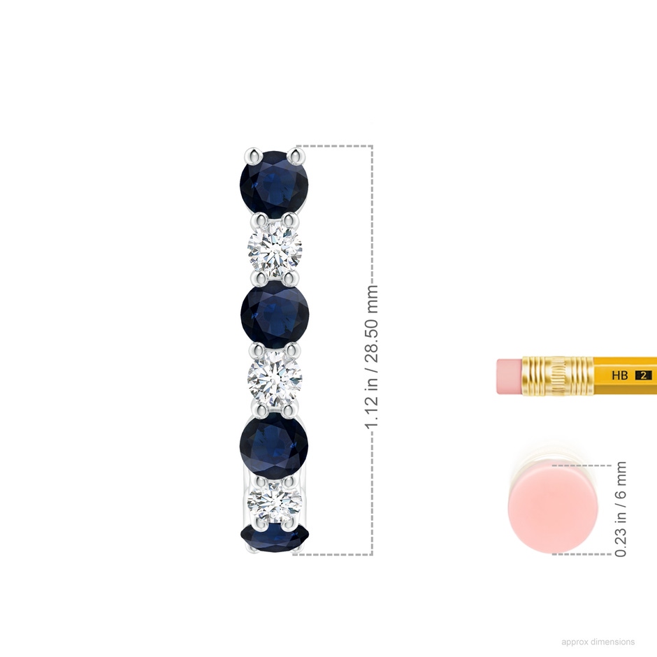 4mm A Blue Sapphire and Diamond J-Hoop Earrings in White Gold ruler