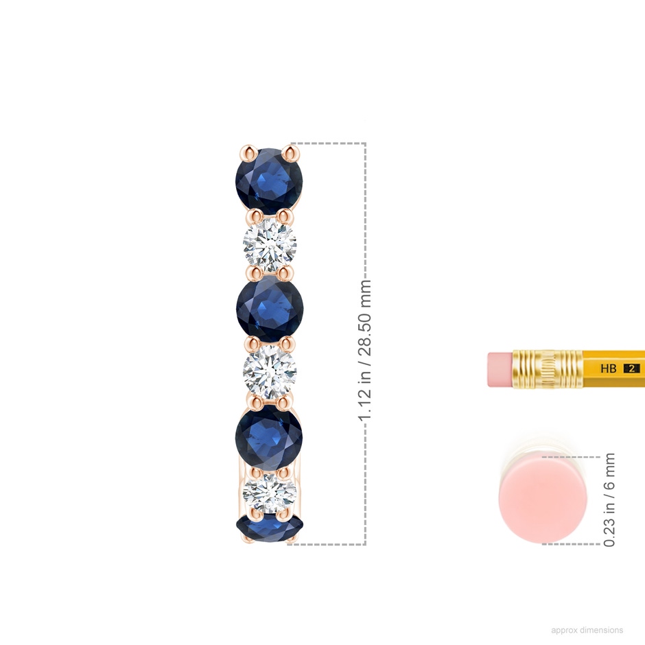 4mm AA Blue Sapphire and Diamond J-Hoop Earrings in Rose Gold ruler