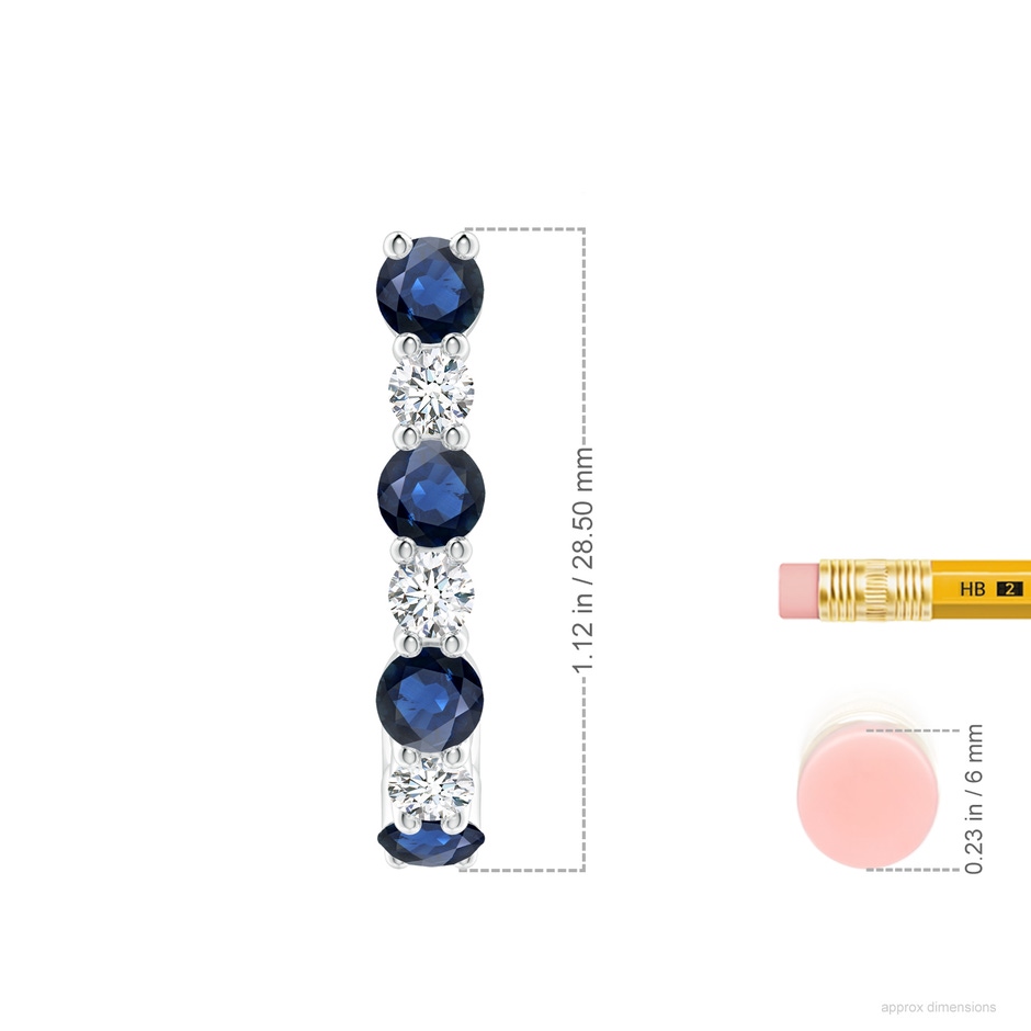 4mm AA Blue Sapphire and Diamond J-Hoop Earrings in White Gold ruler