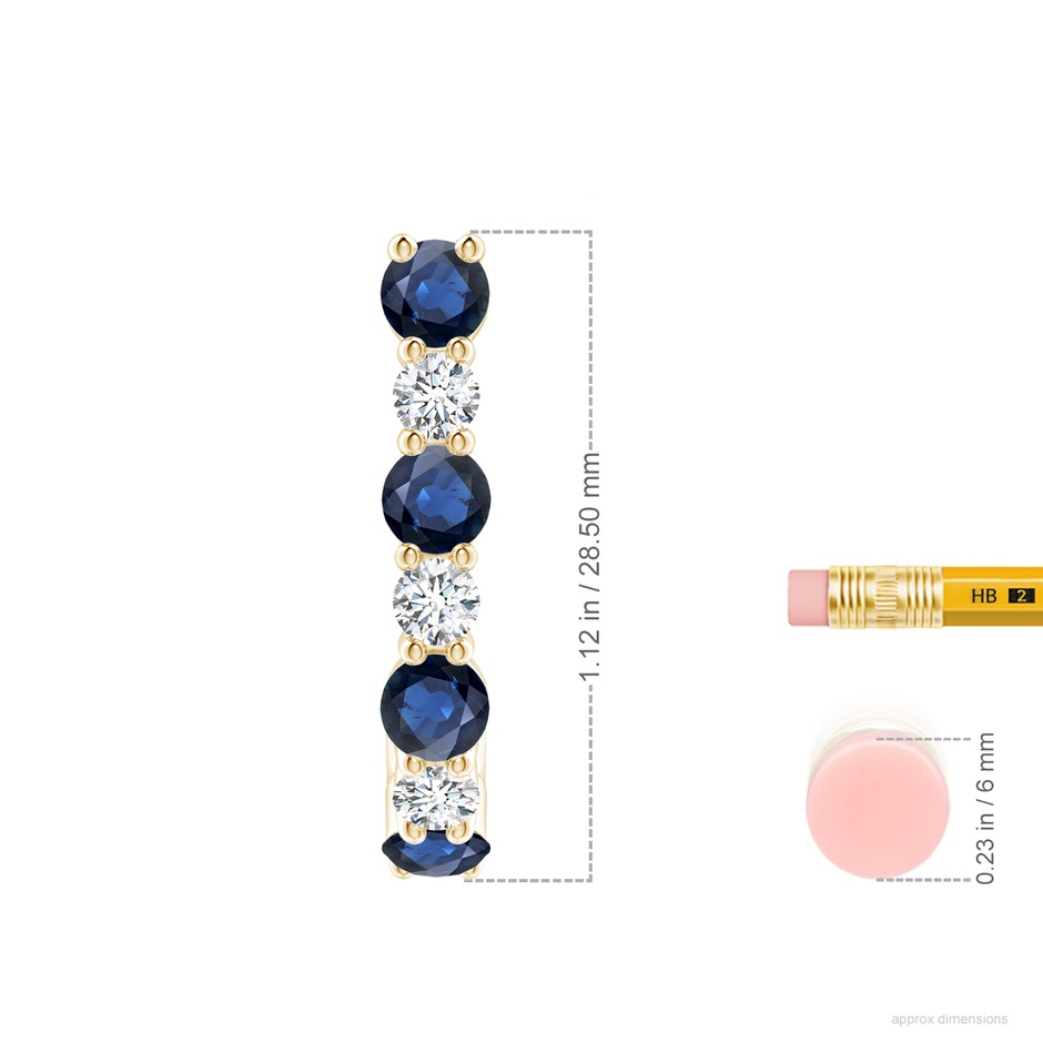 4mm AA Blue Sapphire and Diamond J-Hoop Earrings in Yellow Gold ruler