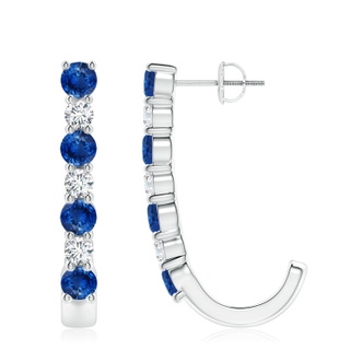 4mm AAA Blue Sapphire and Diamond J-Hoop Earrings in P950 Platinum