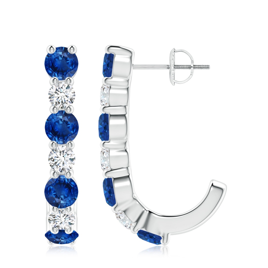 4mm AAA Blue Sapphire and Diamond J-Hoop Earrings in P950 Platinum 