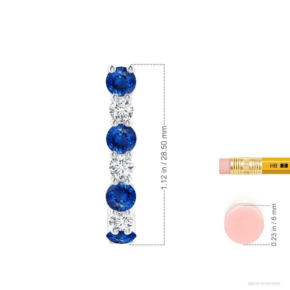 4mm AAA Blue Sapphire and Diamond J-Hoop Earrings in P950 Platinum ruler