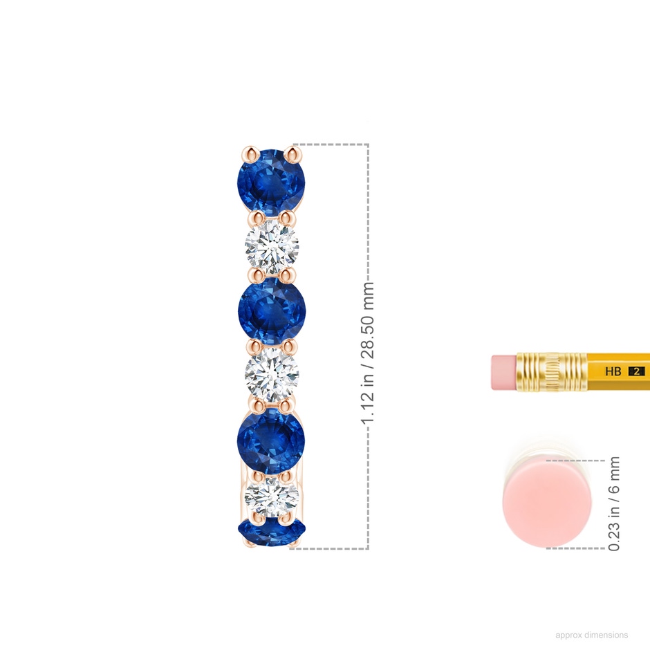 4mm AAA Blue Sapphire and Diamond J-Hoop Earrings in Rose Gold ruler