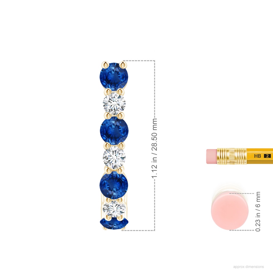 4mm AAA Blue Sapphire and Diamond J-Hoop Earrings in Yellow Gold ruler