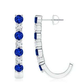 4mm AAAA Blue Sapphire and Diamond J-Hoop Earrings in P950 Platinum