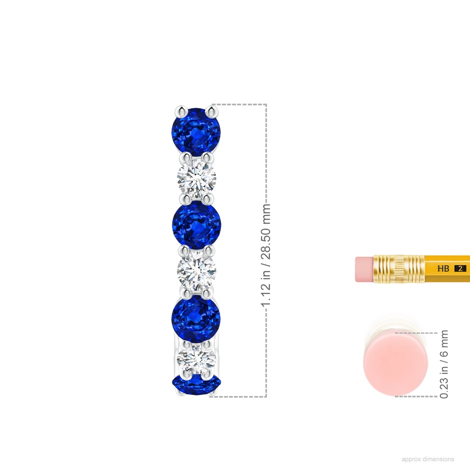 4mm AAAA Blue Sapphire and Diamond J-Hoop Earrings in P950 Platinum ruler