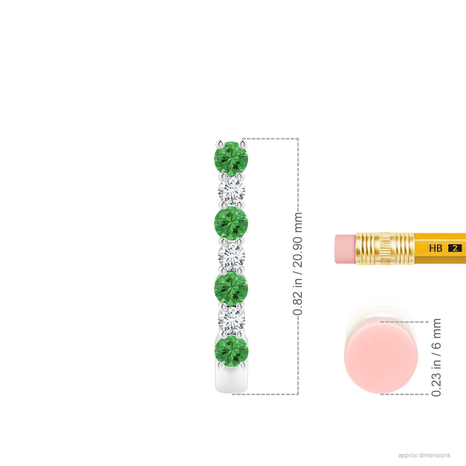 2.5mm AAA Tsavorite and Diamond J-Hoop Earrings in White Gold - ruler