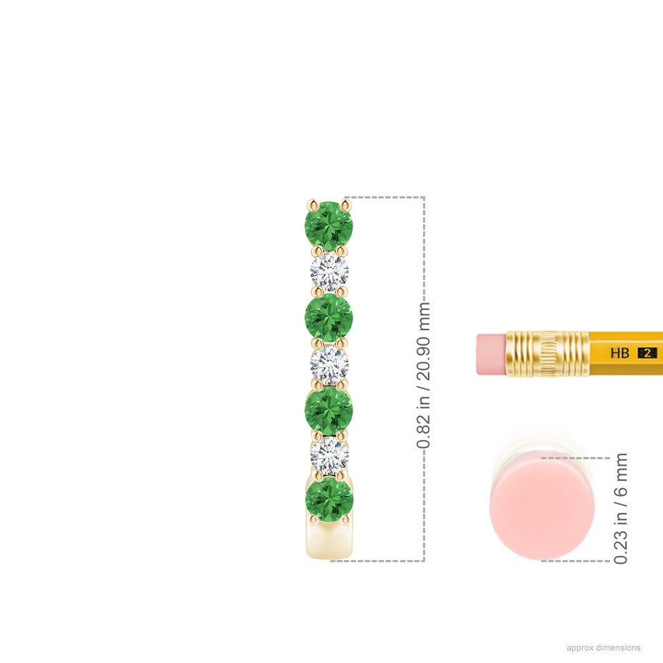 2.5mm AAA Tsavorite and Diamond J-Hoop Earrings in Yellow Gold ruler