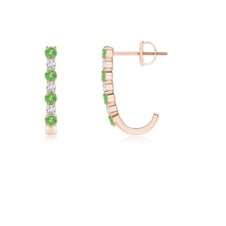 2mm A Tsavorite and Diamond J-Hoop Earrings in Rose Gold